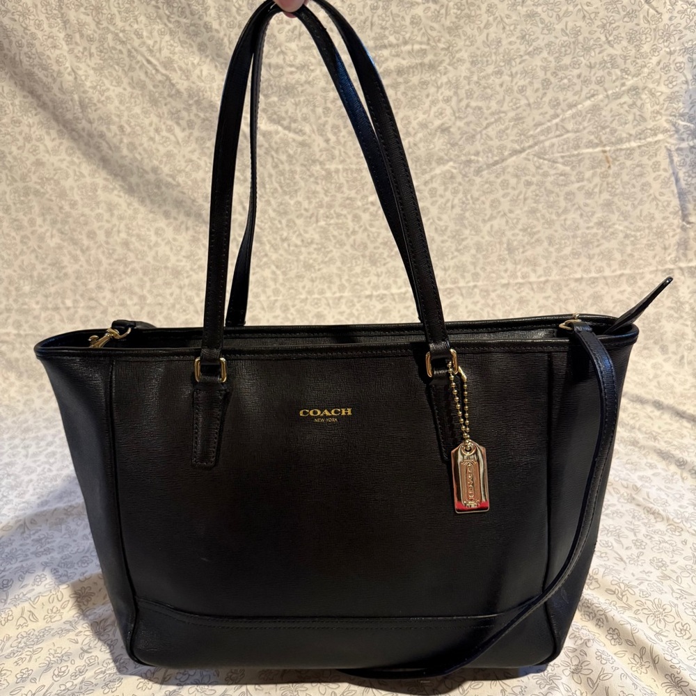 Coach | City Saffiano | Medium Sized | Black Leather Tote Shoulder Bag